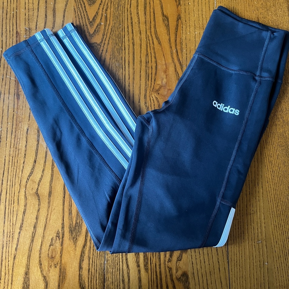 Adidas Grey Leggings with Stretchy Fit and Breathable Stripes - small - Picture 2 of 5